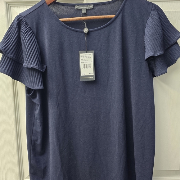 Adrianna Papell Tops - Navy Blue Ruffle Sleeve Top